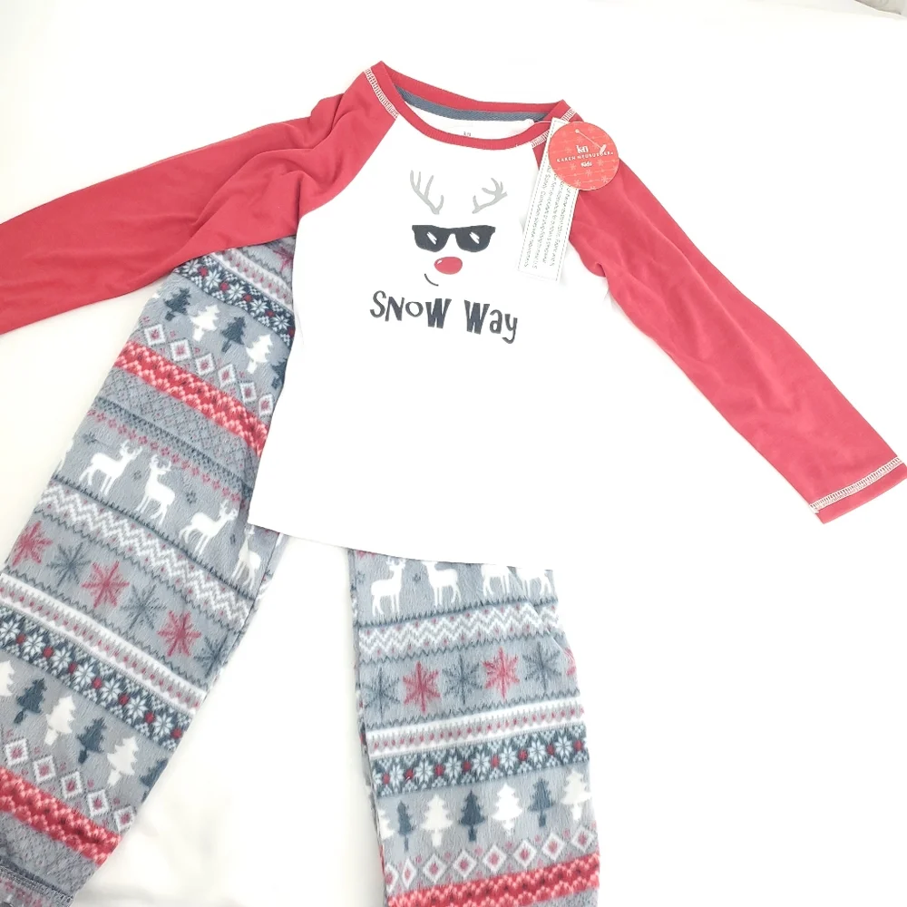 Karen Neuburger Kids Red White Gray Snow Way Fleece 2 Pc Pajama Set Sz X…